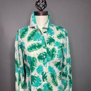 J Crew cotton button down  Monstera Palm Leaf print white green